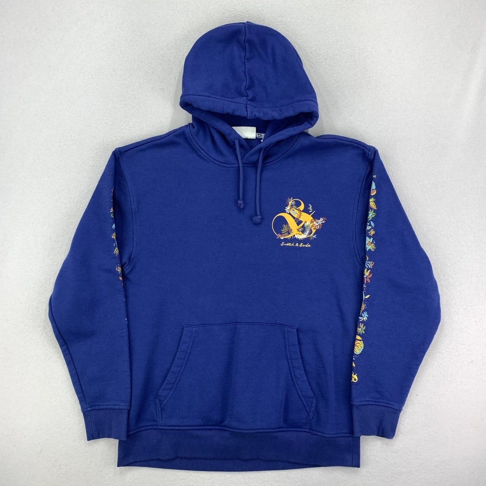 Scotch & Soda Hoodie Mens Medium Blue Evening‎ Skies Pullover Graphic Fleece